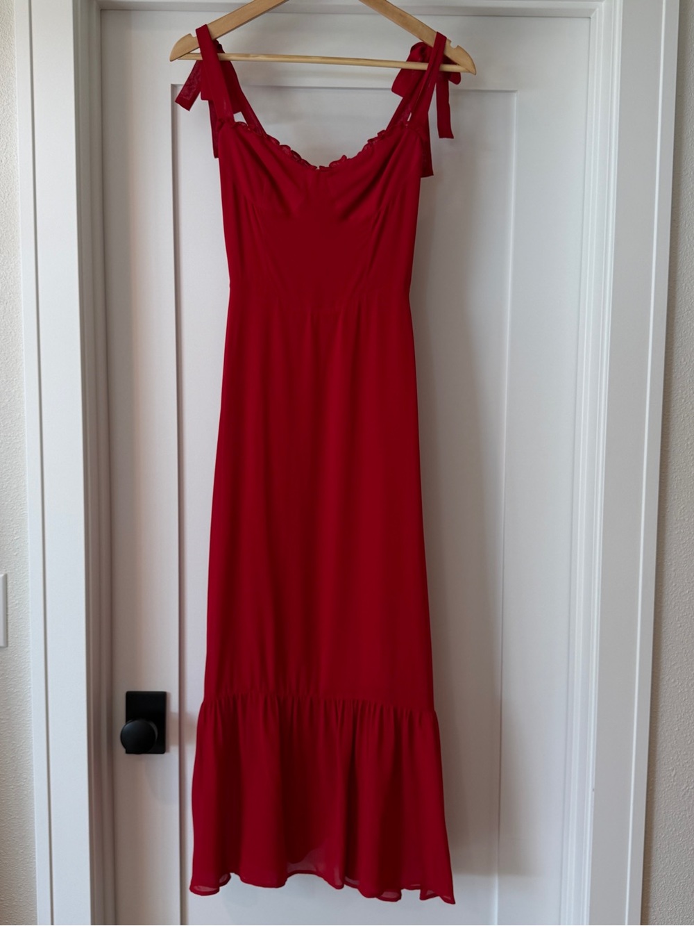 Reformation Raspberry Tie-Shoulder Ruffle-Hem Midi Dress - Picture 2 of 10